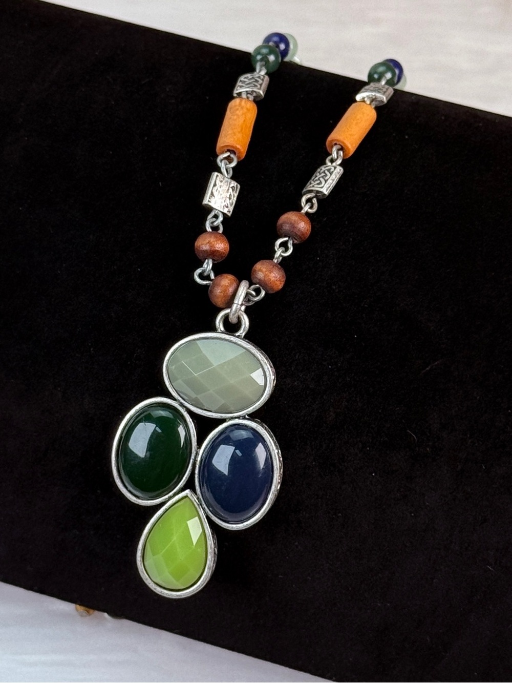 Bohemian chic multicolored large pendant costume necklace